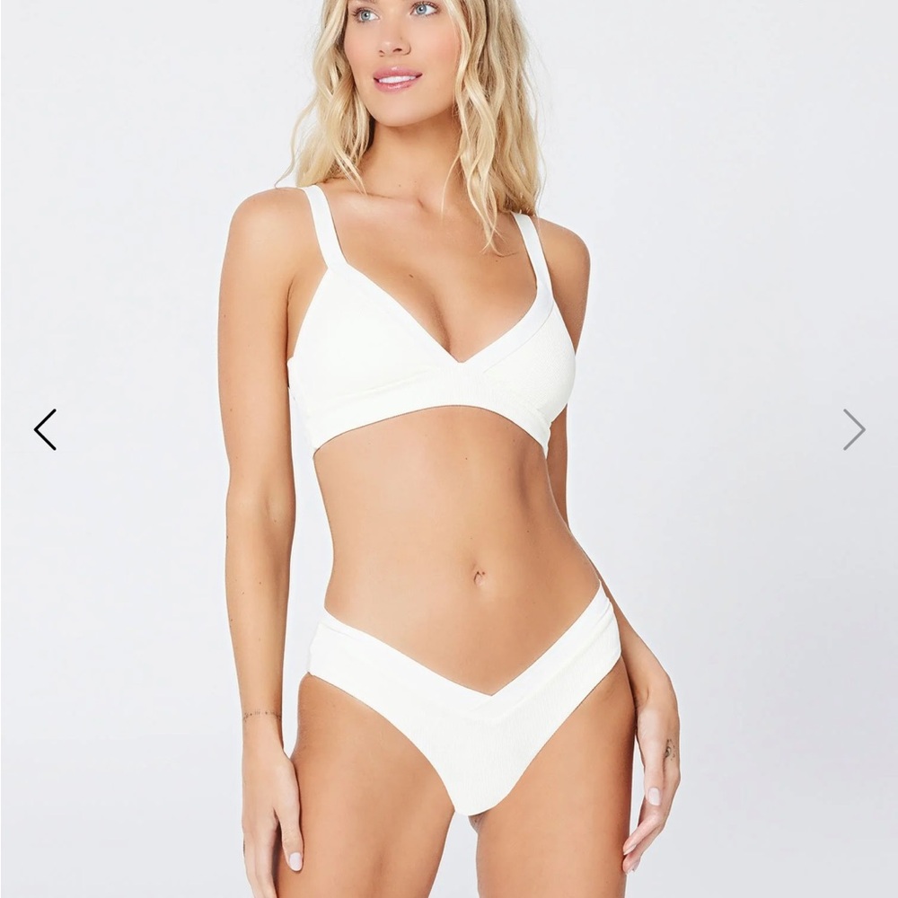 Ribbed Pratt Bikini top and bottom - White Small